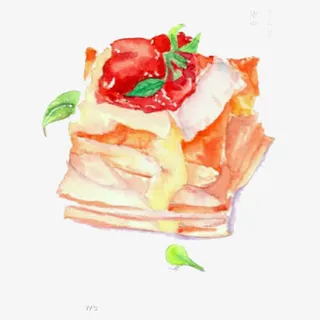 草莓味鸡蛋糕手绘画素材图片免抠