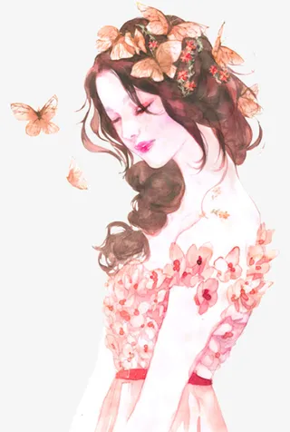 粉色美丽蝴蝶女孩免抠