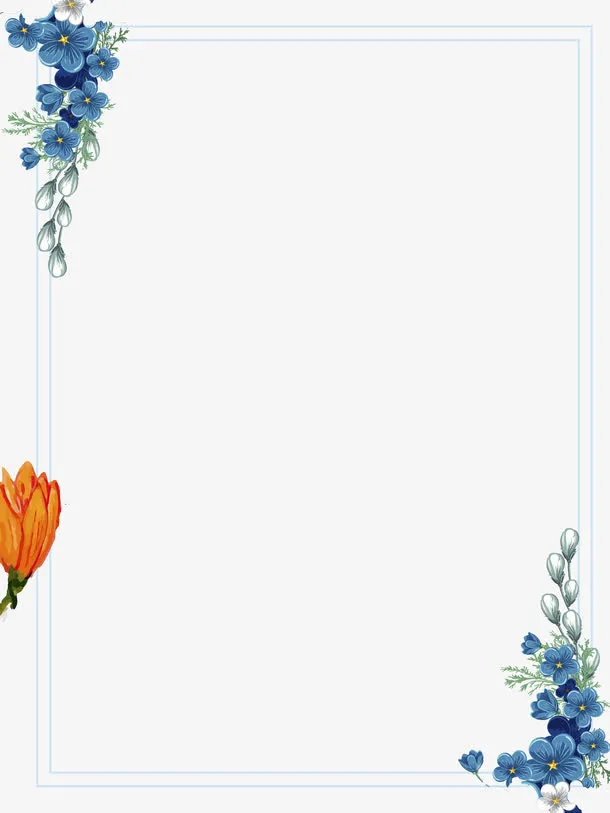 手绘蓝色小花边框免抠