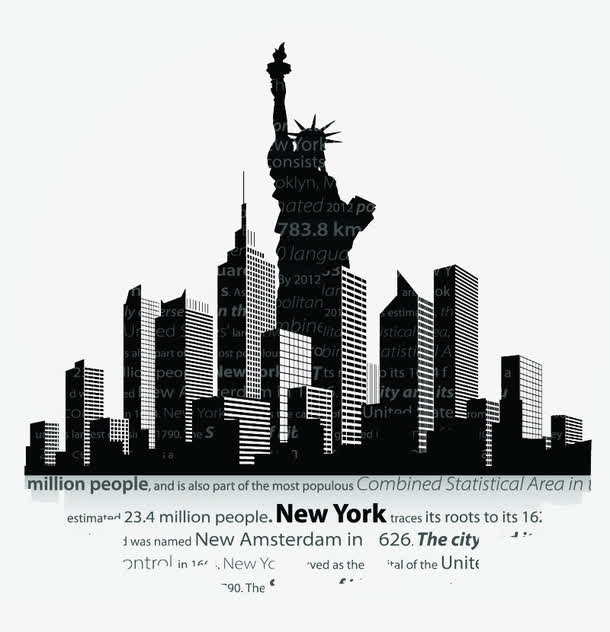 自由女神剪影城市图免抠