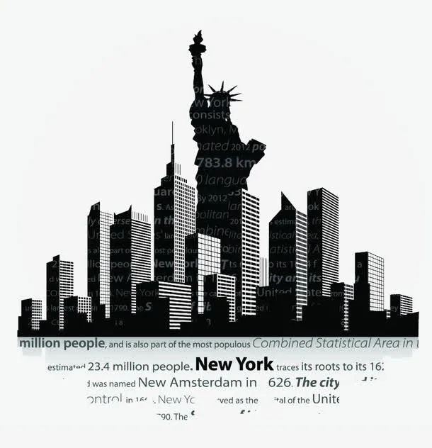 自由女神剪影城市图免抠