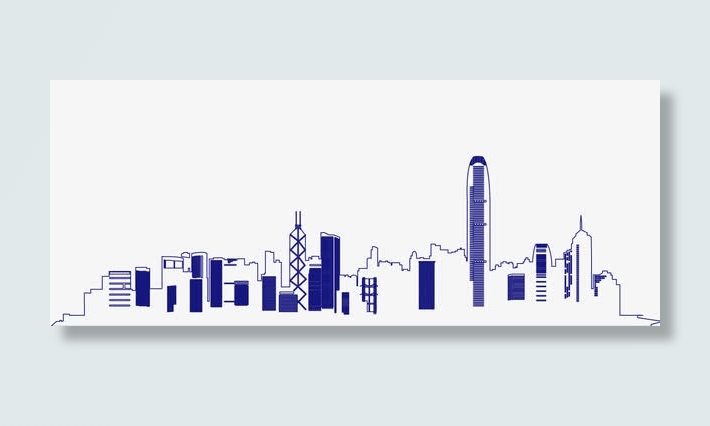 简约彩色城市线条剪影banner楼群免抠