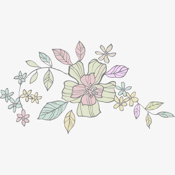 手绘花彩色免抠
