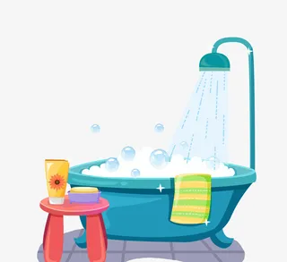 手绘浴室洗澡浴盆免抠