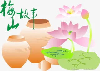 清新荷花彩绘图免抠