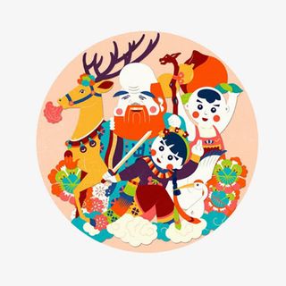 新年年画与寿星图案免抠