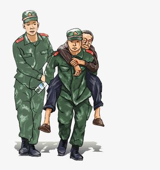 地震中受到伤害的老人免抠