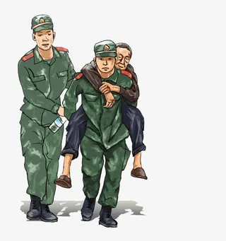 地震中受到伤害的老人免抠