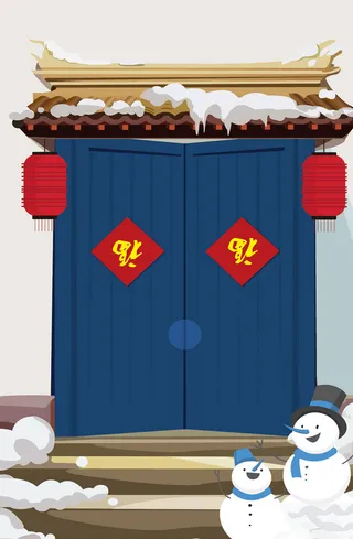 卡通动漫冬季大门背景高清