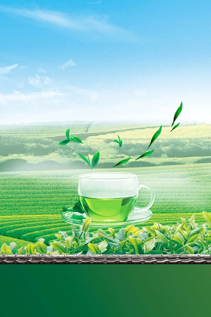 春天背景绿茶海报高清