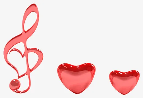 红色艺术音乐符爱心免抠