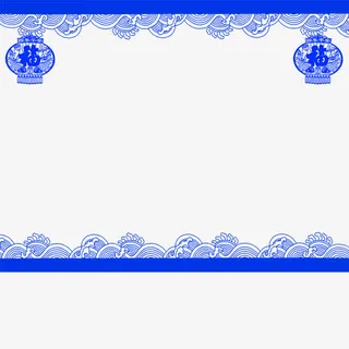 蓝色中国风灯笼边框纹理免抠