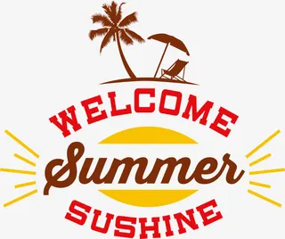 矢量扁平椰岛夏日标签免抠