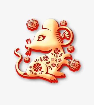 金色剪纸鼠年免抠