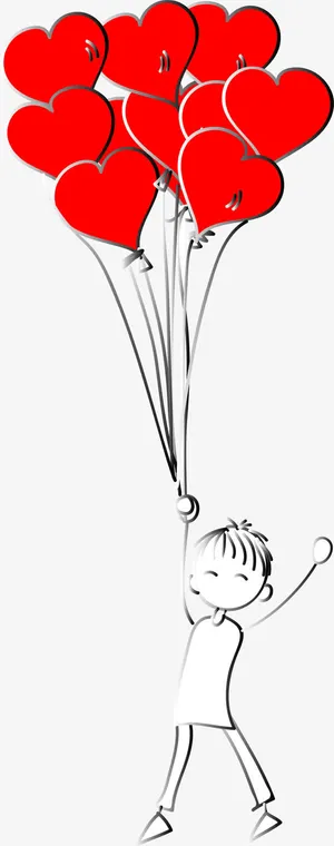 红色爱心气球男孩免抠