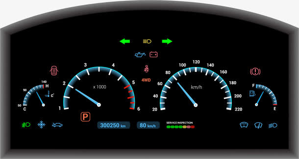 矢量黑色汽车仪表盘免抠