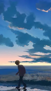 蓝色云彩插画寂静免抠