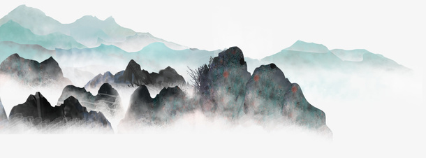 中国风高清手绘水墨风景免抠