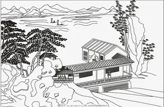 线条山水图素材免抠