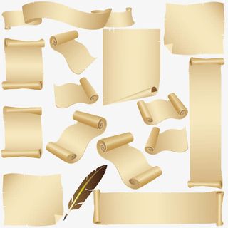 复古欧式羊皮纸卷轴条幅免抠