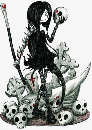 插画人物手拿骷髅头免抠