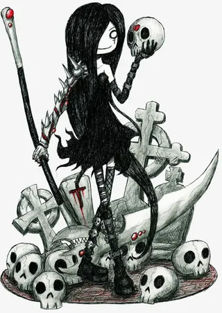 插画人物手拿骷髅头免抠