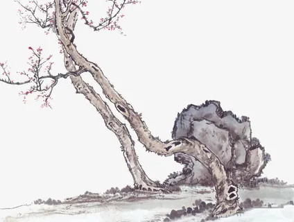 水墨岩树免抠