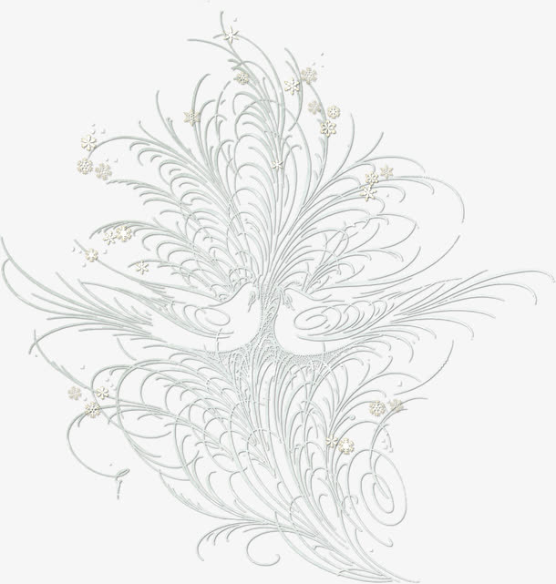 手绘白色线条相思鸟免抠