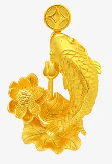 伊饰缘莲花金鲤鱼吊坠免抠
