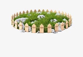 圆形围栏里的草木和石头免抠