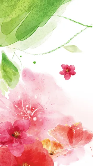 手绘春天红花绿叶H5背景高清