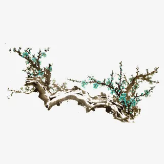 水墨古风树枝梅花免抠