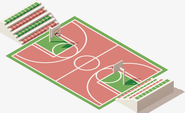 立体3D地标建筑篮球场矢量元素免抠