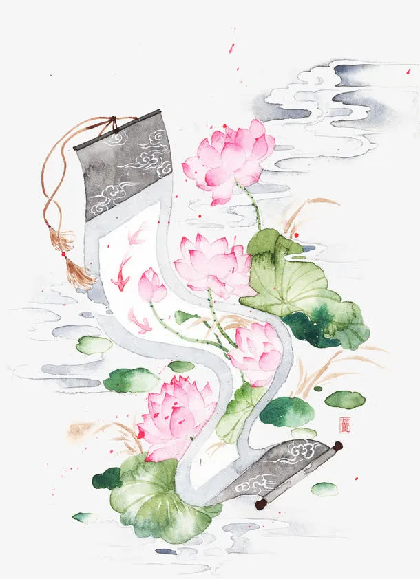 唯美古风手绘插画免抠手绘/卡通手绘元素
