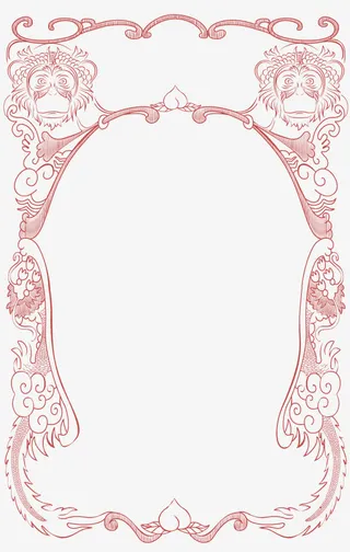 创意中国风红色边框花纹免抠