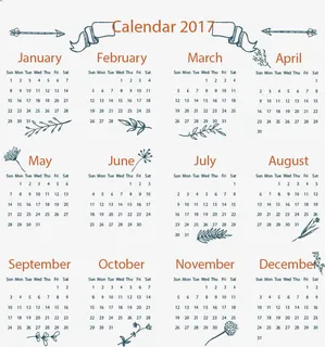 手绘浪漫元素新年日历免抠