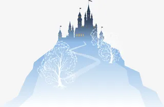 梦幻蓝色冬季雪山城堡免抠