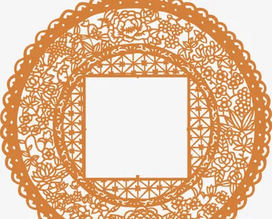 手绘精美中式花纹边框圆形免抠