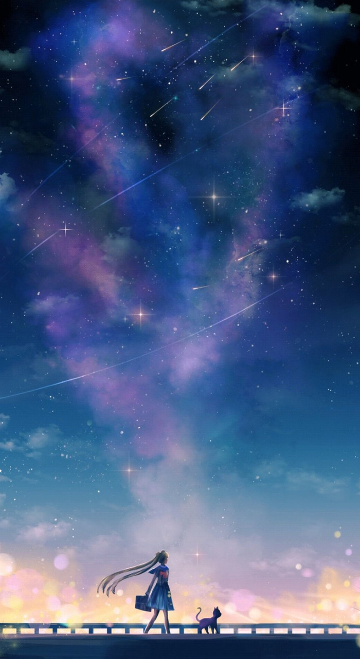 蓝色卡通女孩猫咪插画平面广告高清