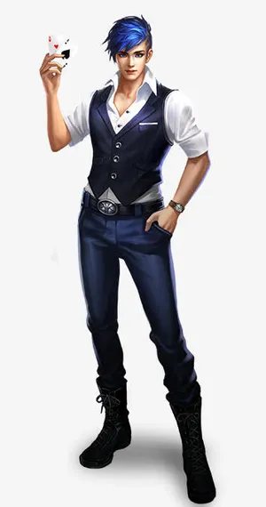 立绘扑克牌蓝发帅哥免抠