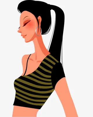 卡通手绘闭眼长发美女免抠