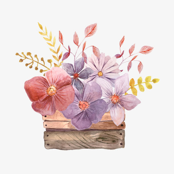 水彩画花篮免抠