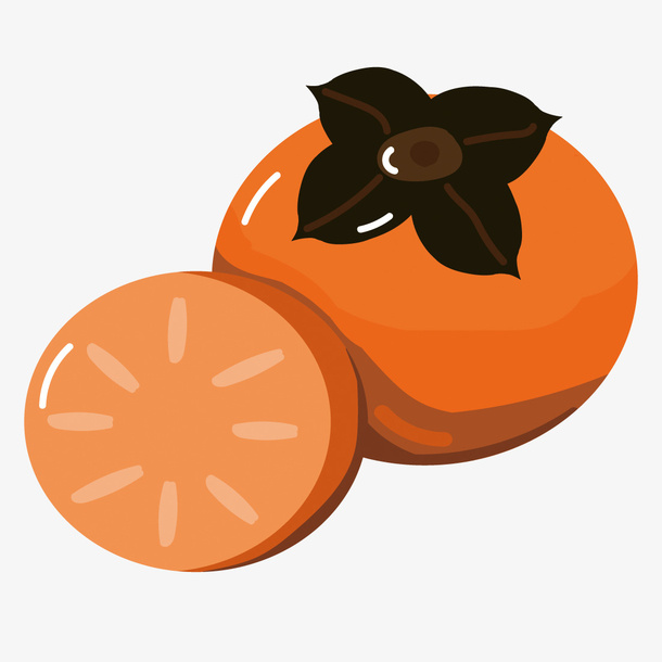 中国风手绘成熟切片柿子免抠