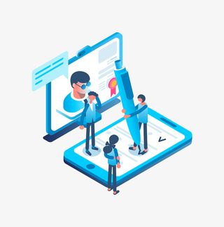 2.5D虚拟现实交流学习立体插画免抠