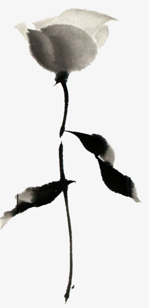 水墨玫瑰花免抠
