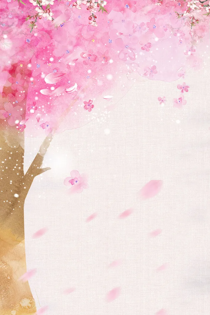 浅粉色手绘春季上新桃花花瓣背景高清