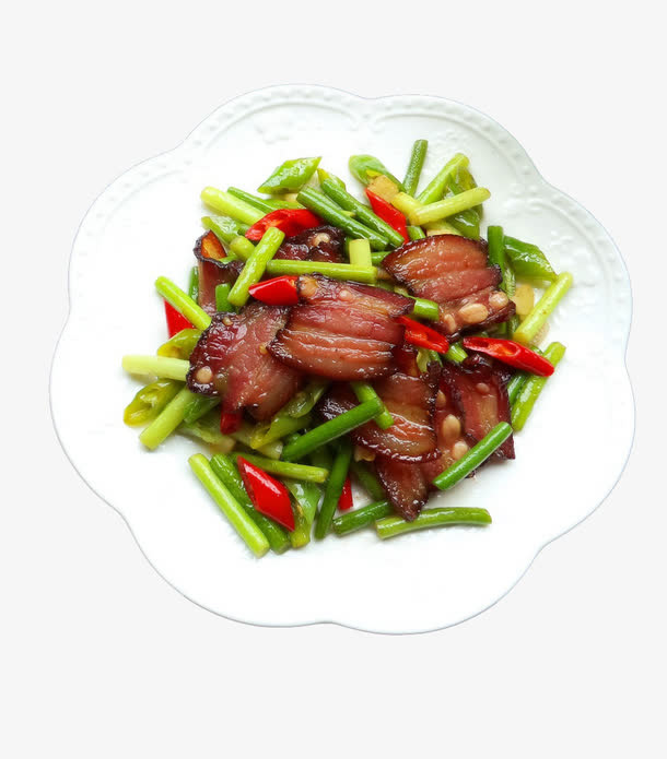 蒜苔红椒炒腊肉免抠