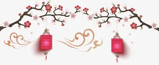 中国风新年装饰梅花灯笼素材免抠