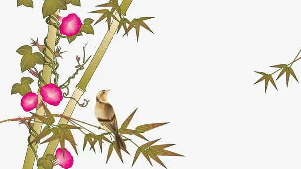 水墨植物鸟中国风免抠