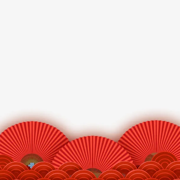 红色庆祝扇子纹理免抠